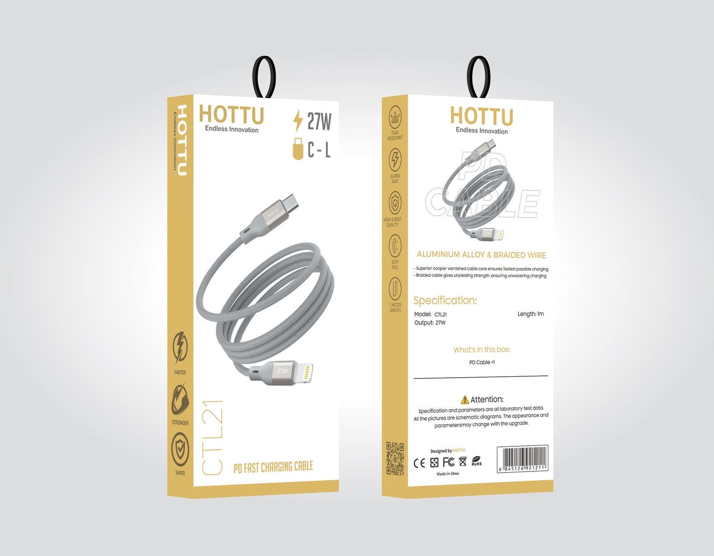 Hottu 27W Type-C to Lightning Fast Charging Cable – 1 Meter