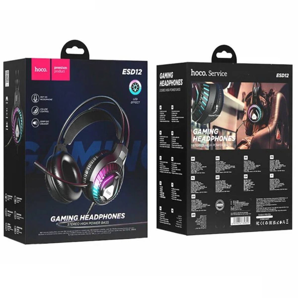 Hoco ESD12 Gaming Headphones – Stereo, RGB Backlit, 3.5mm Wired