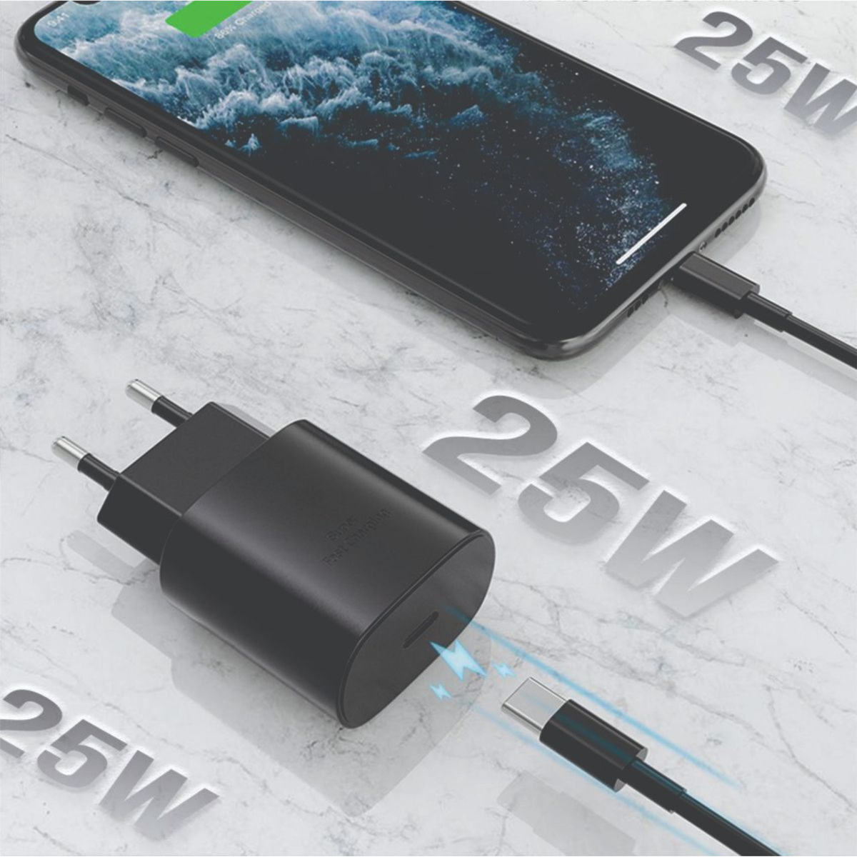 25W USB-C Fast Charger – Includes Type-C Cable