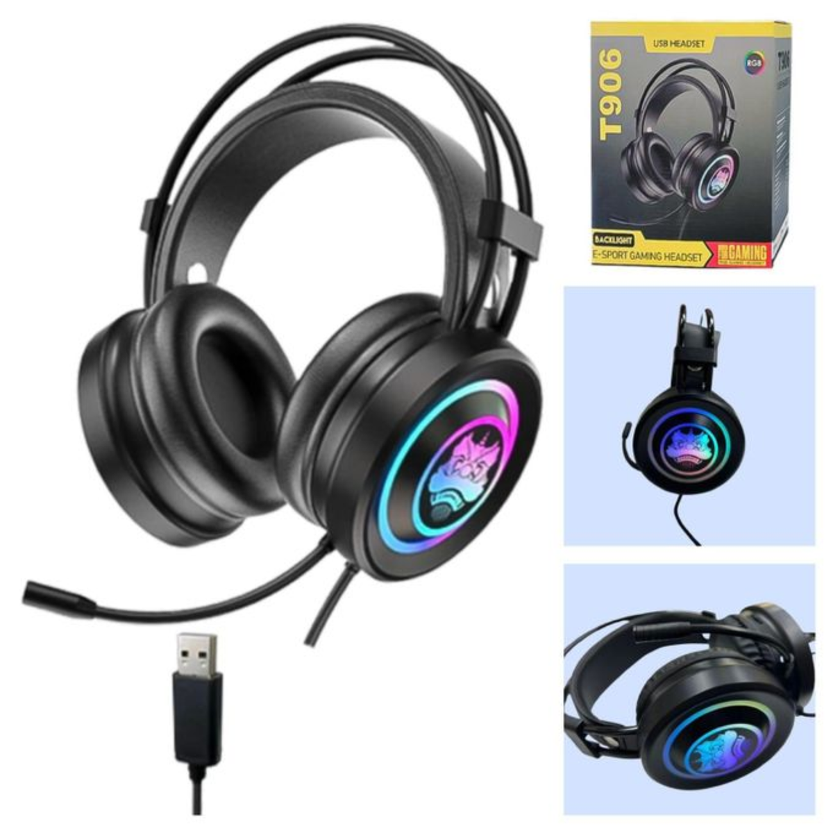 T906 RGB USB Gaming Headset – Noise Cancelling Mic | Stereo Sound