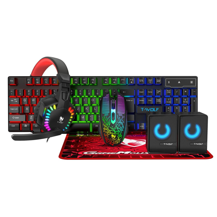 T-Wolf 5-in-1 RGB Gaming Combo – Keyboard, Mouse, Headset, Speakers & Mousepad