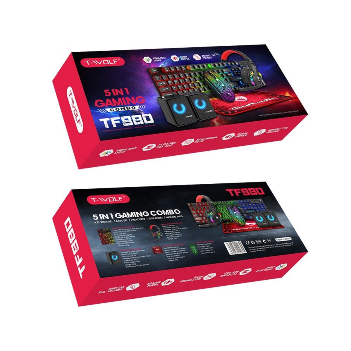 T-Wolf 5-in-1 RGB Gaming Combo – Keyboard, Mouse, Headset, Speakers & Mousepad