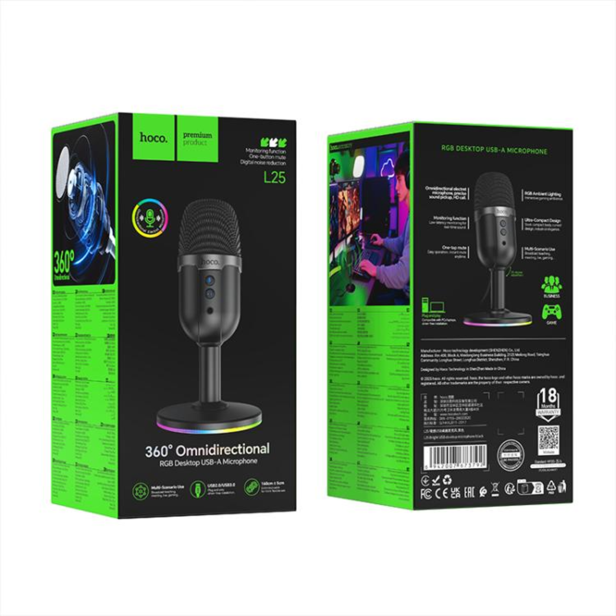 Hoco L25 RGB USB Desktop Microphone – USB-A | Omnidirectional