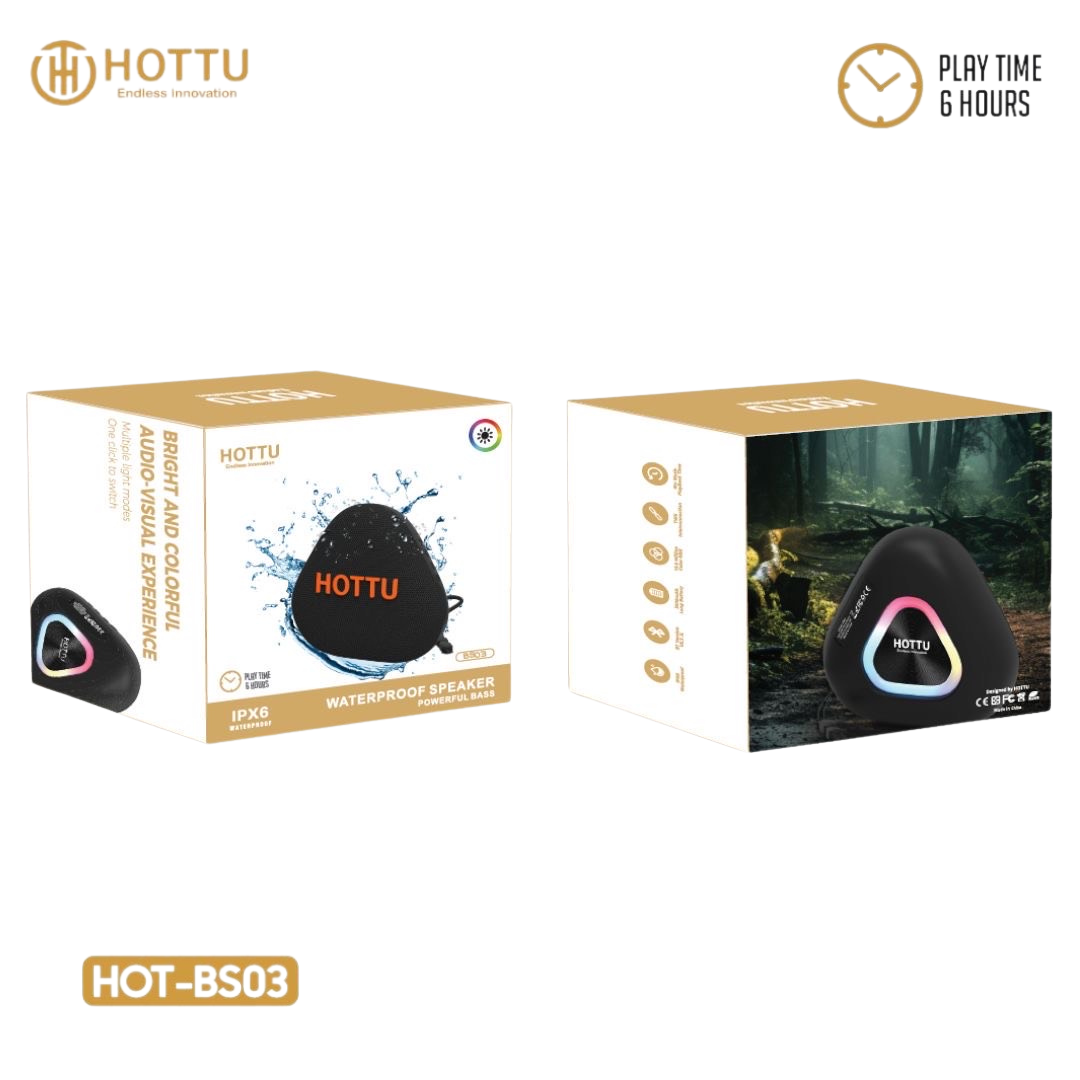 HOTTU BS03 RGB Bluetooth Speaker – 6H Playtime | IPX6 Waterproof | 16.8M RGB Colors