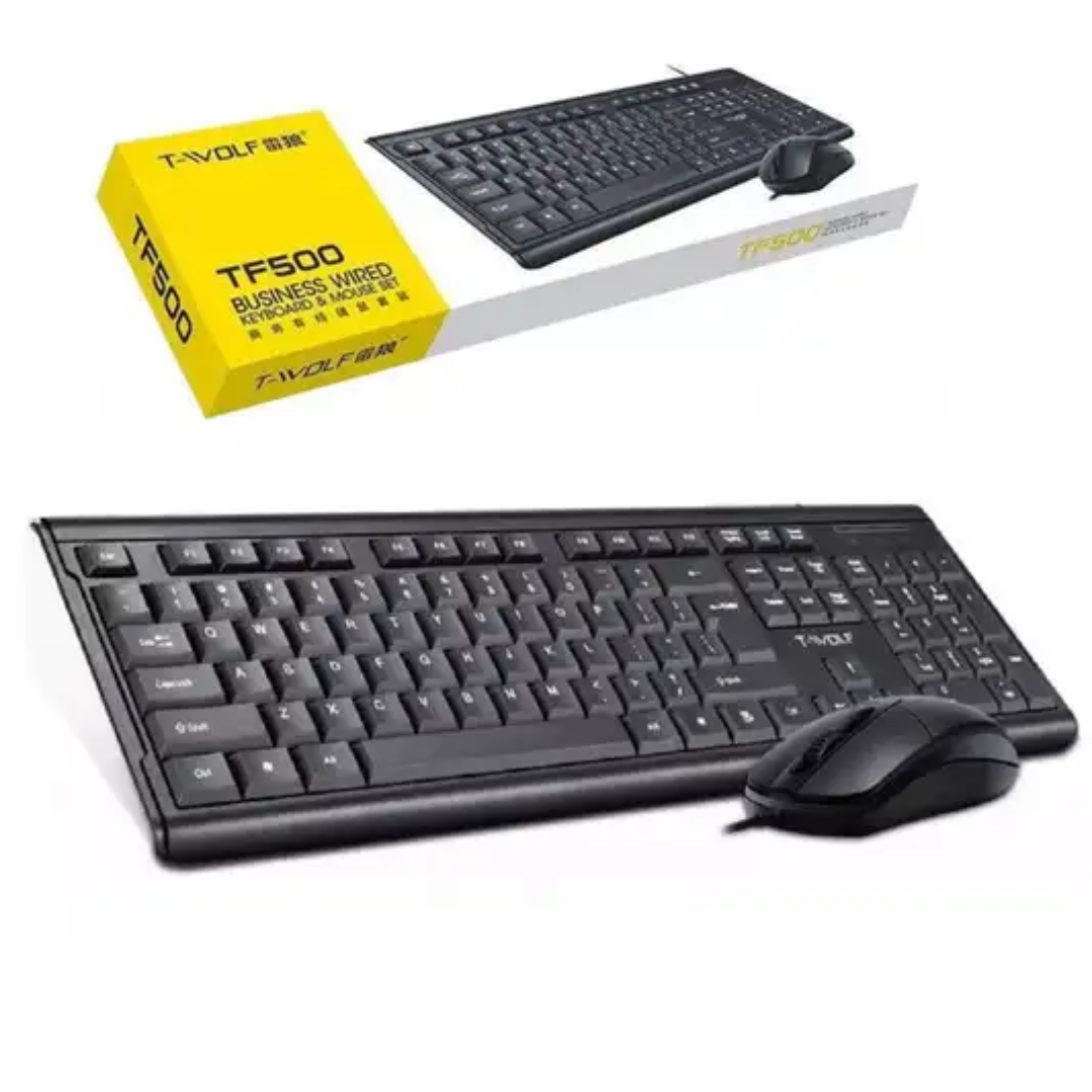T-Wolf TF500 Business Wired Keyboard & Mouse Set | USB Wired Desktop Combo