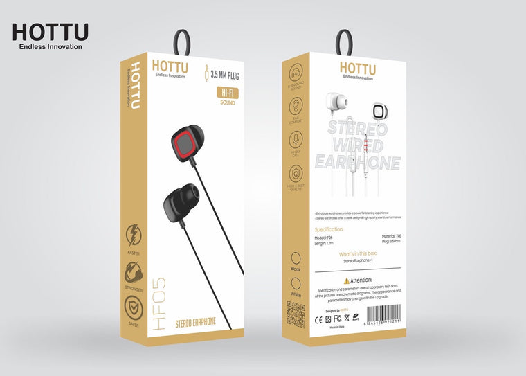 HOTTU HF05 Stereo Wired Earphones – Hi-Fi Sound with 3.5mm Plug